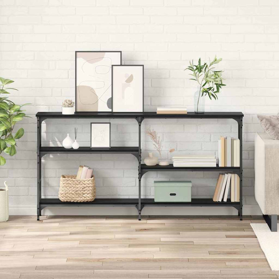 Wandtafel met plank Zwart Eiken 150 x 29 x 76,5 cm Bewerkt hout