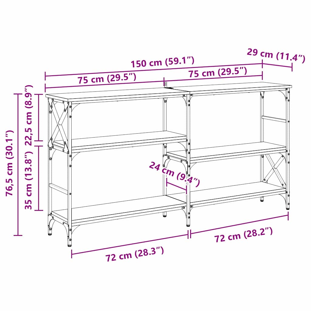 Wandtafel met plank Zwart Eiken 150 x 29 x 76,5 cm Bewerkt hout