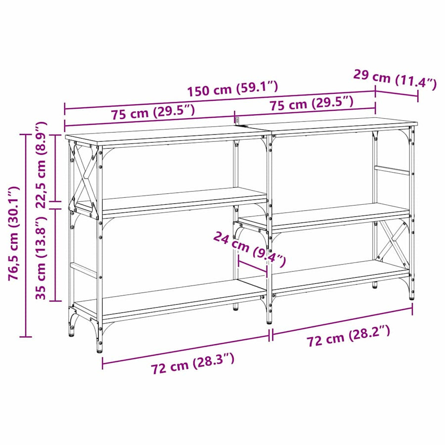 Wandtafel met plank Zwart Eiken 150 x 29 x 76,5 cm Bewerkt hout