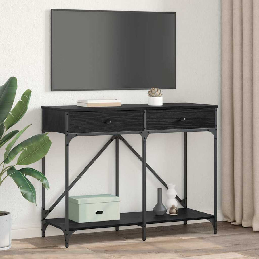 Wandtafel met lade Zwart Eiken 100 x 39 x 78,5 cm Bewerkt hout
