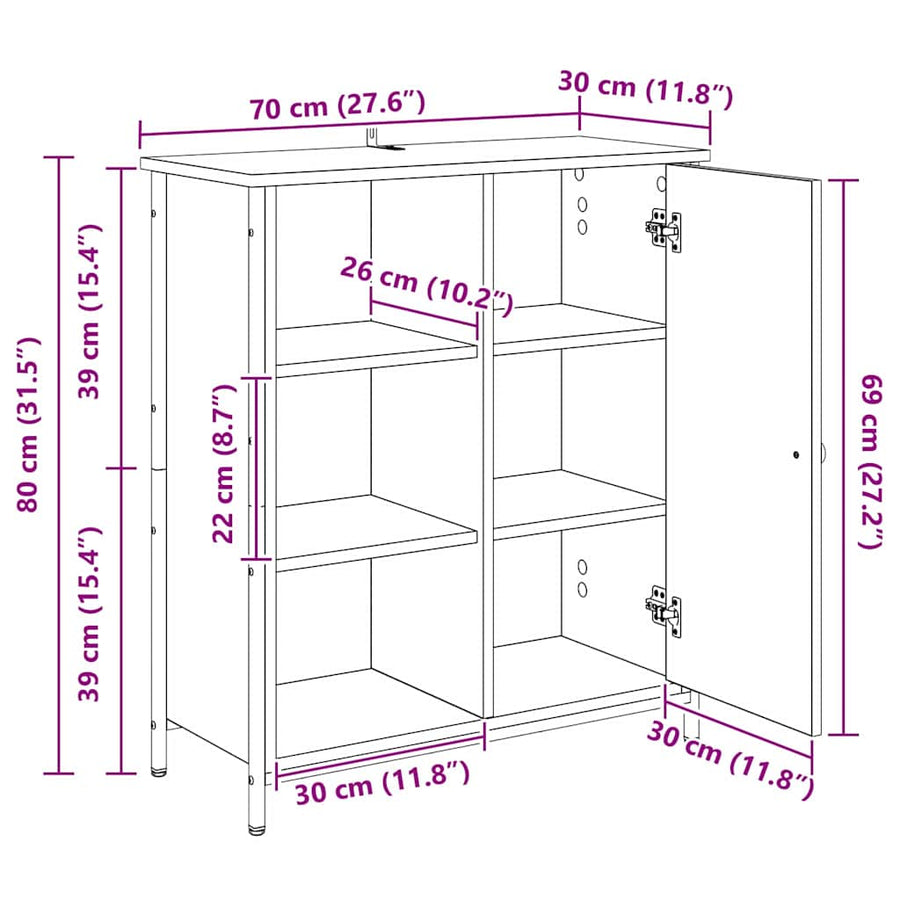 Dressoir Zwart Eiken 70 x 30 x 80 cm Bewerkt hout