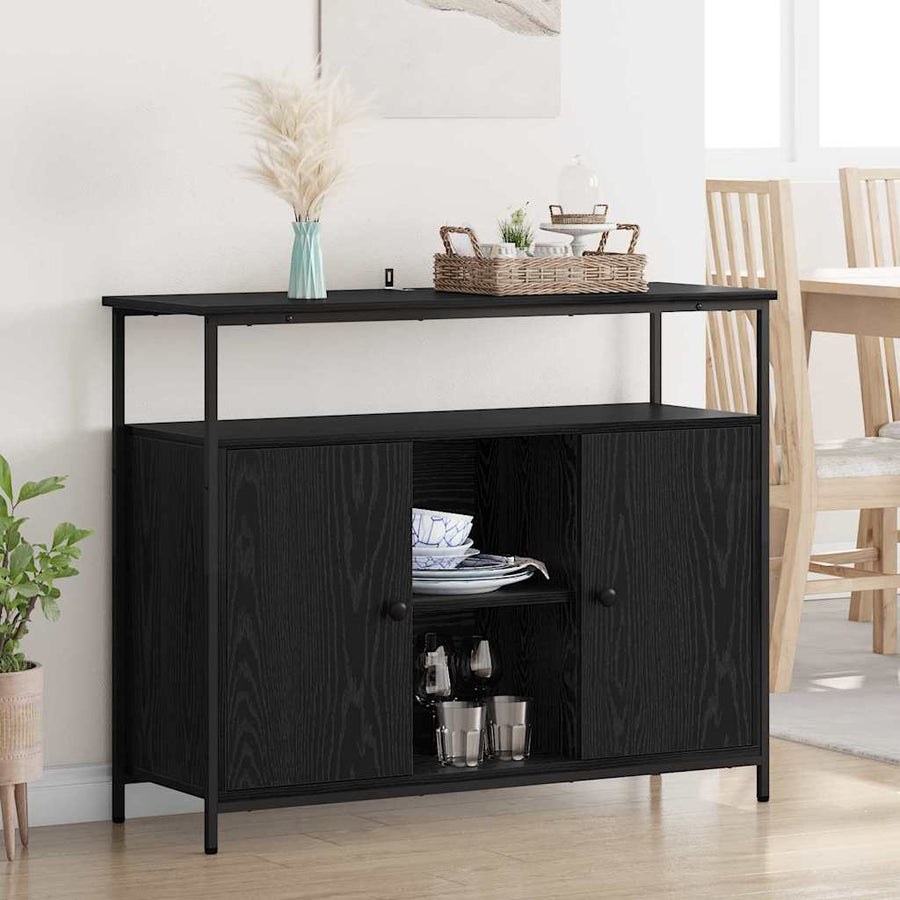 Dressoir Zwart Eiken 100 x 35 x 80 cm Bewerkt hout