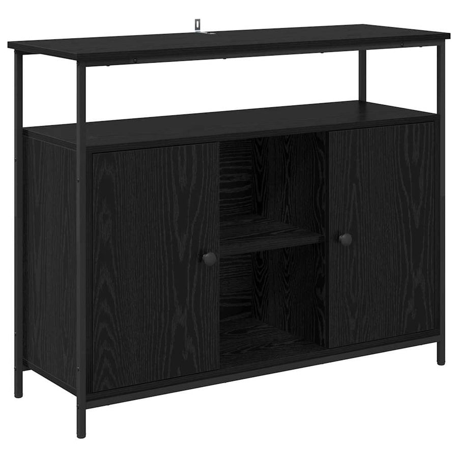 Dressoir Zwart Eiken 100 x 35 x 80 cm Bewerkt hout