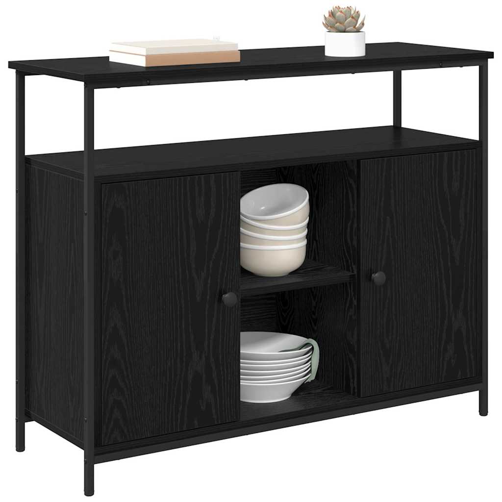 Dressoir Zwart Eiken 100 x 35 x 80 cm Bewerkt hout