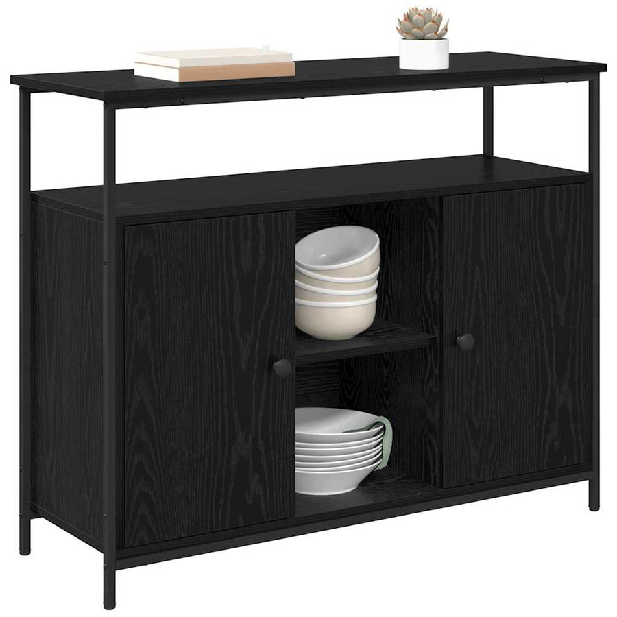 Dressoir Zwart Eiken 100 x 35 x 80 cm Bewerkt hout