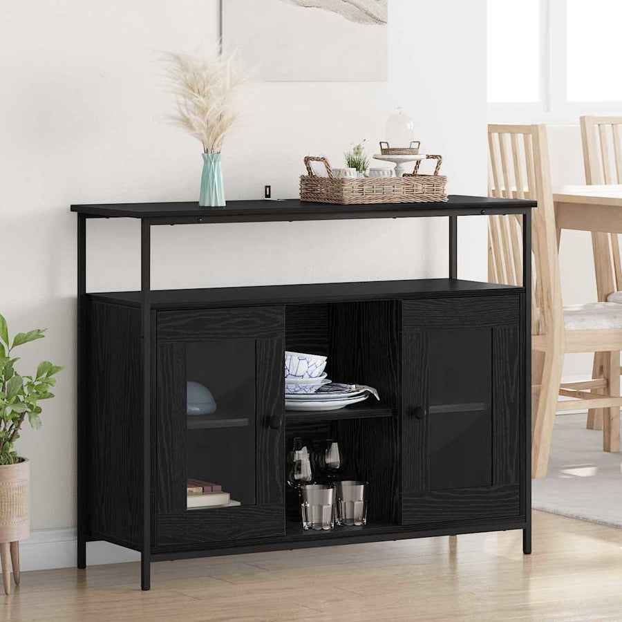 Dressoir Zwart Eiken 100 x 35 x 80 cm Bewerkt hout