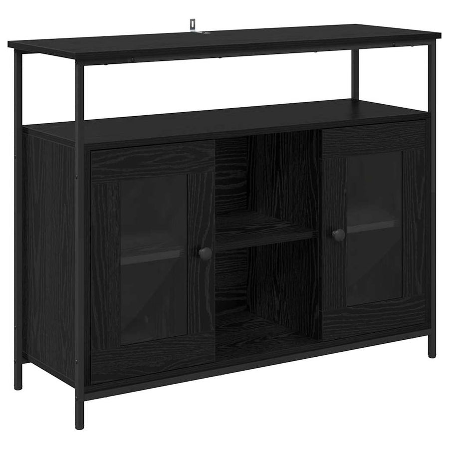 Dressoir Zwart Eiken 100 x 35 x 80 cm Bewerkt hout
