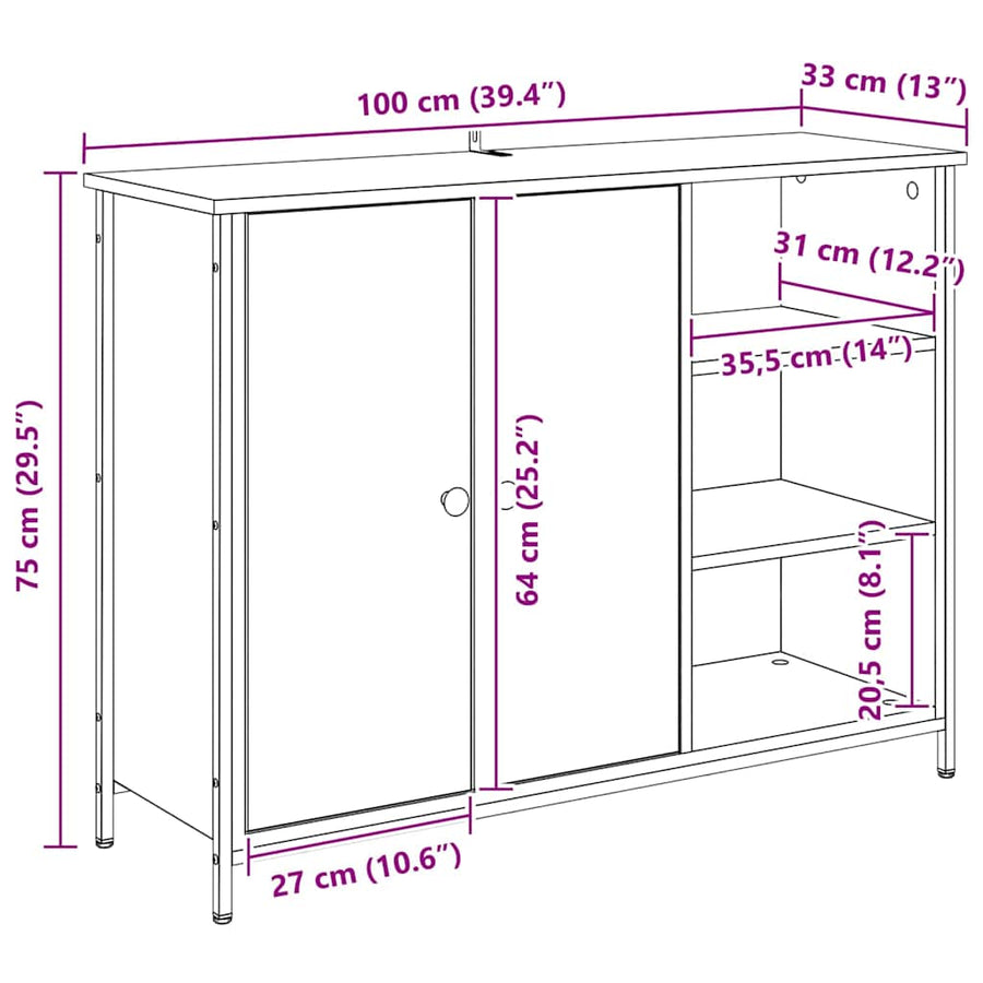 Dressoir Artisan Eiken 100 x 33 x 75 cm Bewerkt hout