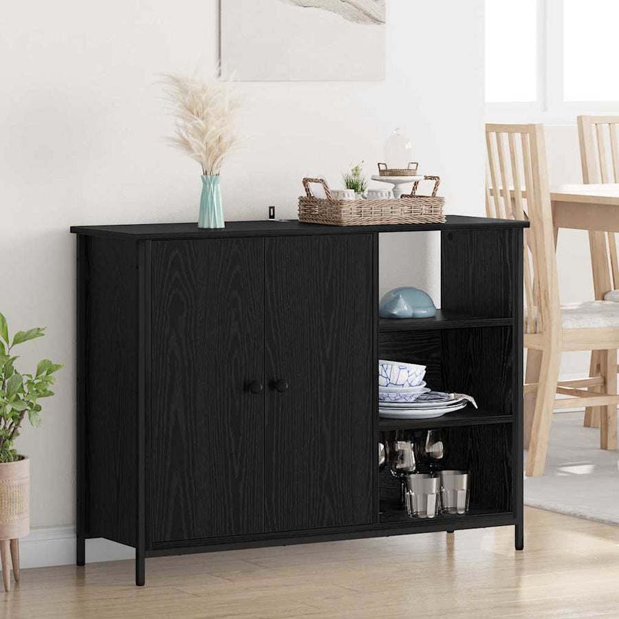 Dressoir Zwart Eiken 100 x 33 x 75 cm Bewerkt hout