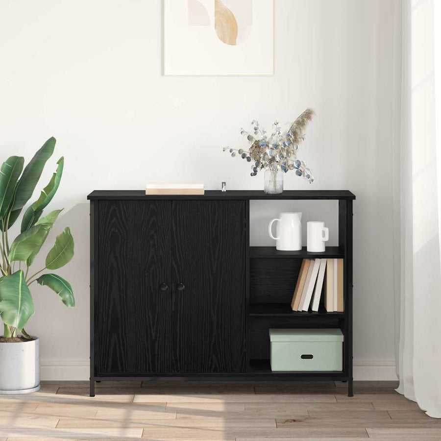 Dressoir Zwart Eiken 100 x 33 x 75 cm Bewerkt hout