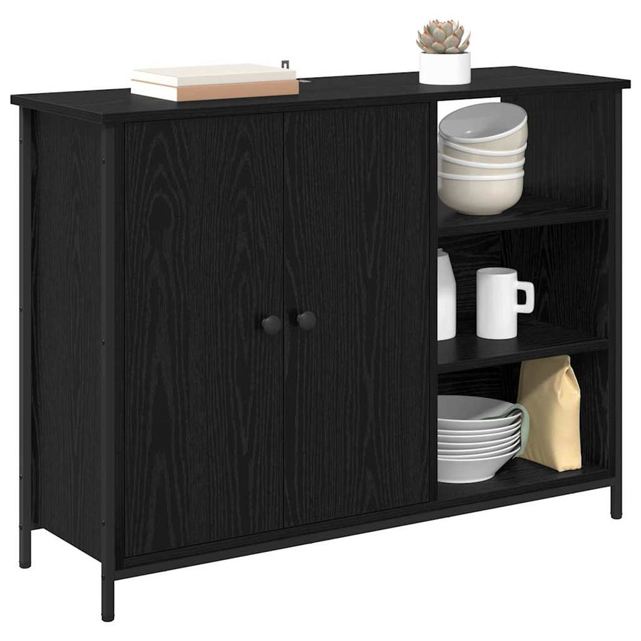 Dressoir Zwart Eiken 100 x 33 x 75 cm Bewerkt hout