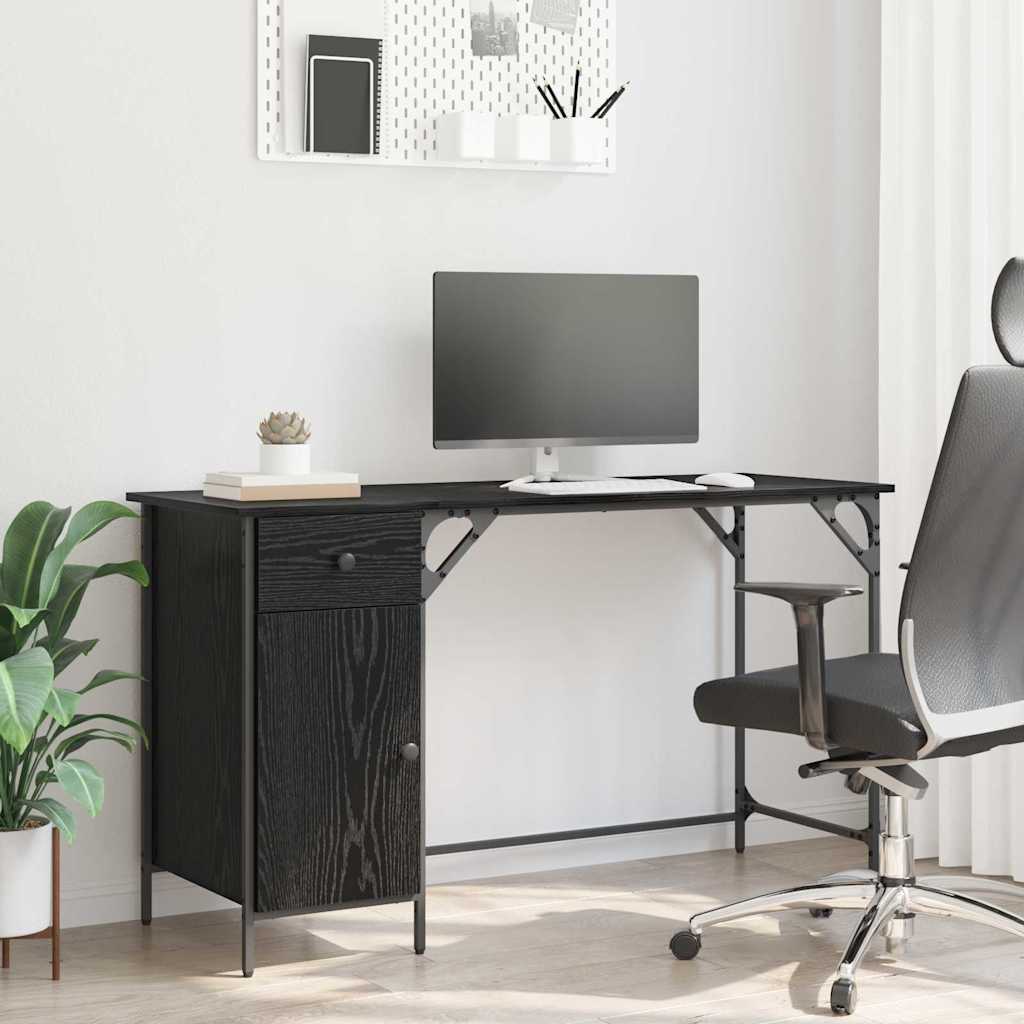 Computerbureau Zwart Eiken 131 x 48 x 75 cm Bewerkt hout