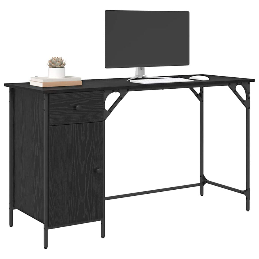Computerbureau Zwart Eiken 131 x 48 x 75 cm Bewerkt hout
