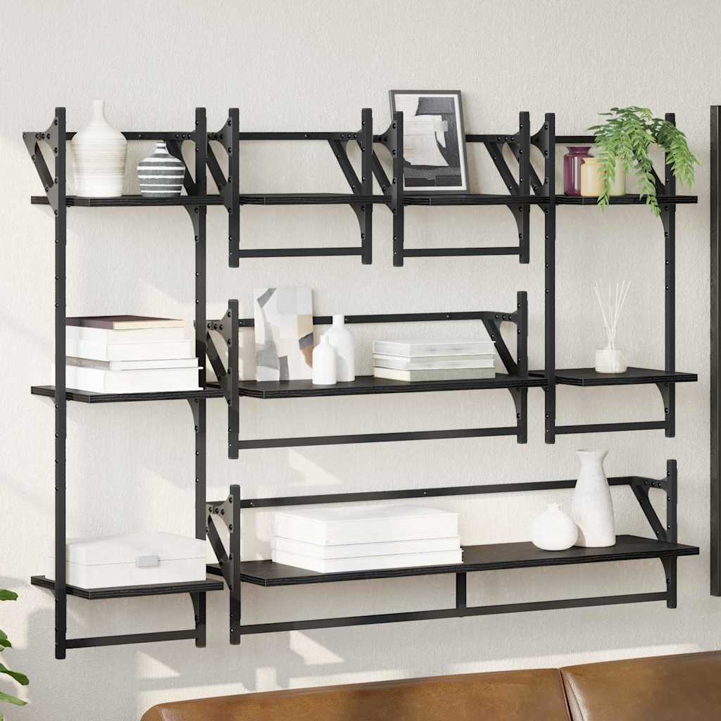 Wandplankenset 6 pcs Zwart Eiken 100 x 25 x 30 cm Bewerkt hout