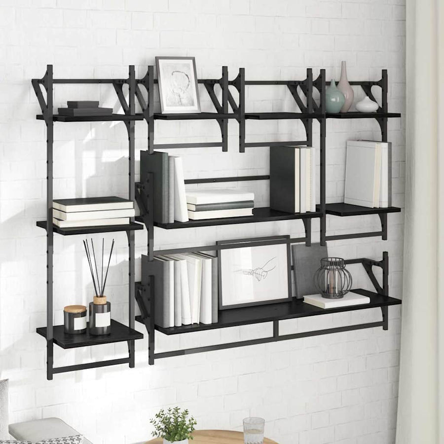 Wandplankenset 6 pcs Zwart Eiken 100 x 25 x 30 cm Bewerkt hout