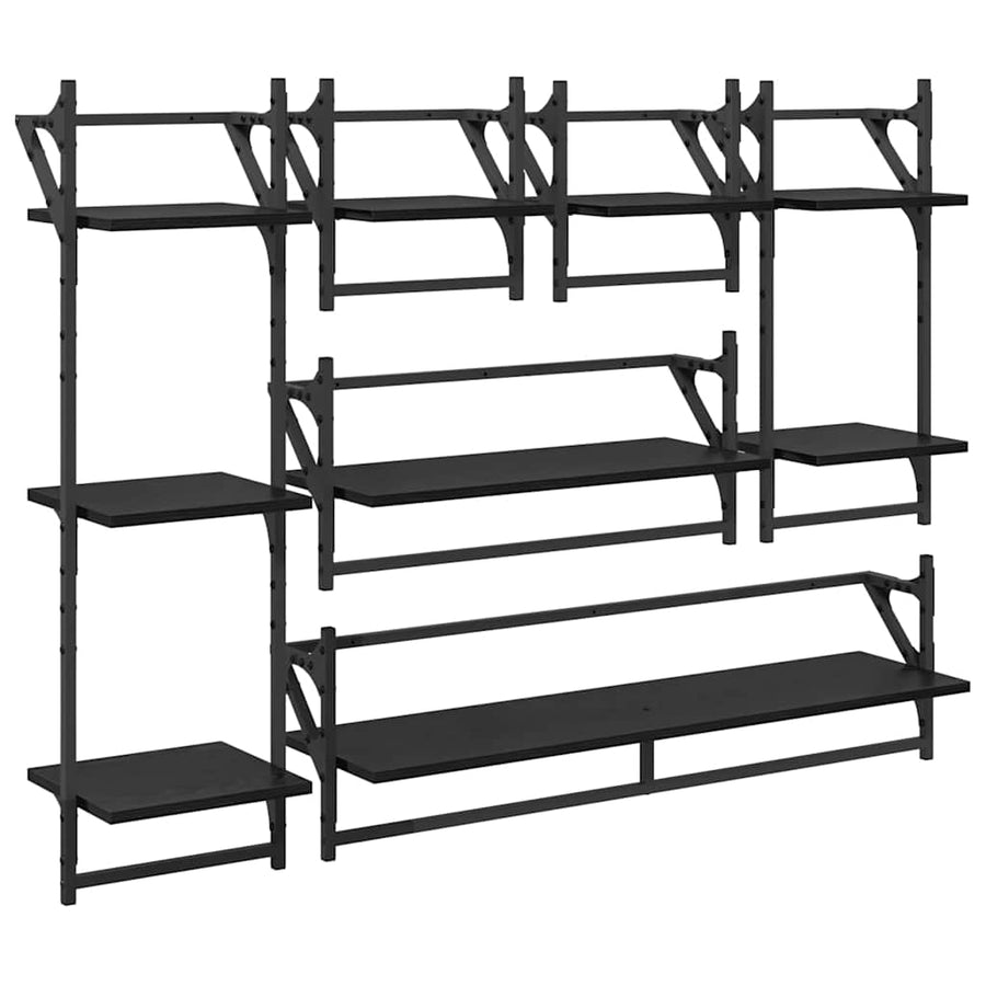 Wandplankenset 6 pcs Zwart Eiken 100 x 25 x 30 cm Bewerkt hout