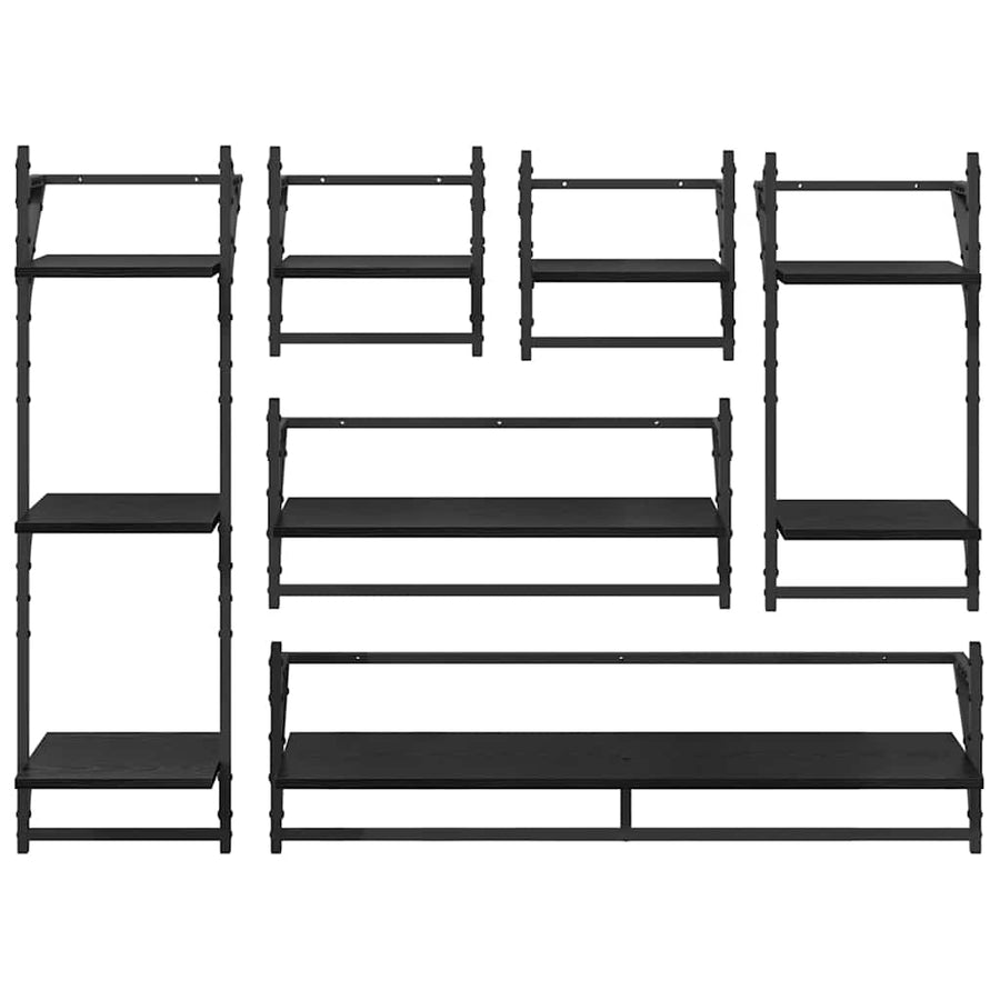 Wandplankenset 6 pcs Zwart Eiken 100 x 25 x 30 cm Bewerkt hout