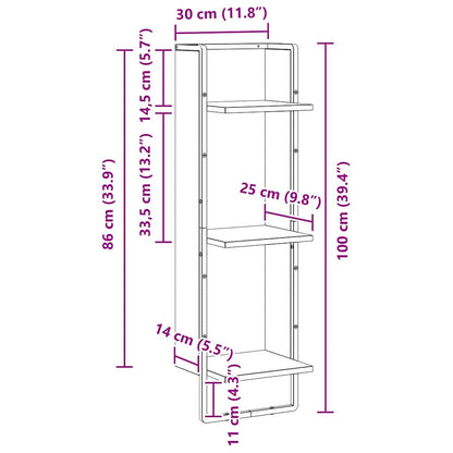 Wandplank met plank Zwart Eiken 30 x 25 x 100 cm Bewerkt hout