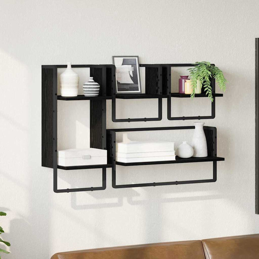 Wandplankenset 4 pcs Zwart Eiken 65 x 25 x 30 cm Bewerkt hout