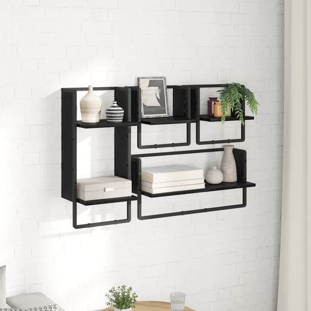 Wandplankenset 4 pcs Zwart Eiken 65 x 25 x 30 cm Bewerkt hout