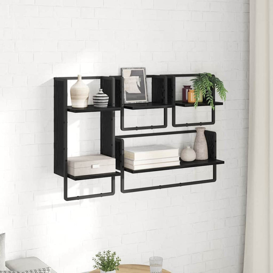 Wandplankenset 4 pcs Zwart Eiken 65 x 25 x 30 cm Bewerkt hout