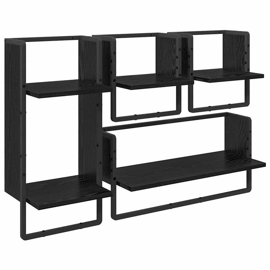 Wandplankenset 4 pcs Zwart Eiken 65 x 25 x 30 cm Bewerkt hout