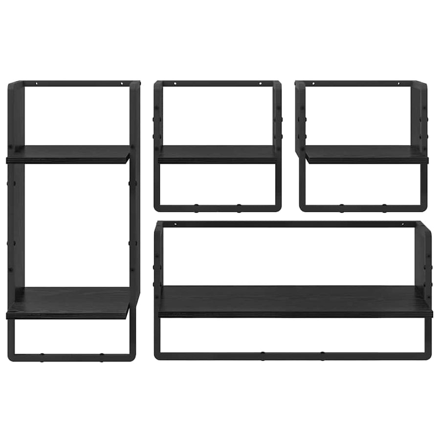 Wandplankenset 4 pcs Zwart Eiken 65 x 25 x 30 cm Bewerkt hout