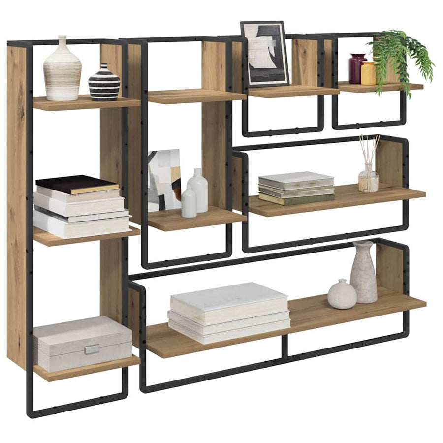 Wandplankenset met plank 6 pcs Artisan Eiken 100 x 25 x 30 cm
