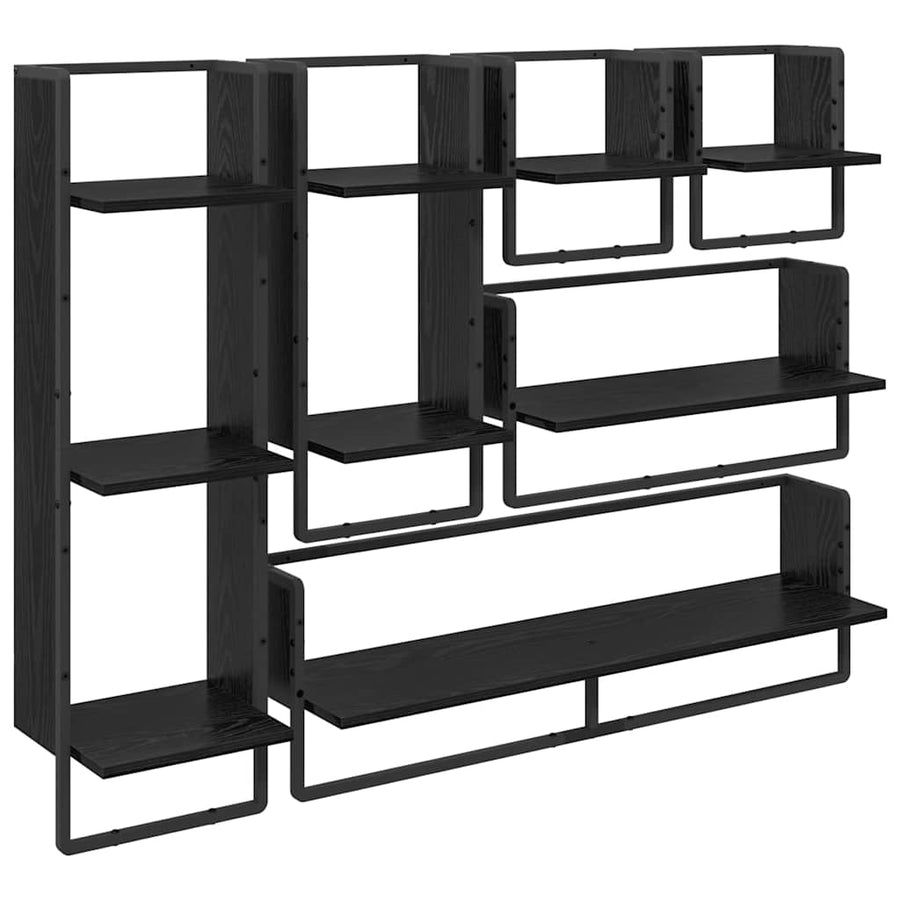 Wandplankenset 6 pcs Zwart Eiken 100 x 25 x 30 cm Bewerkt hout
