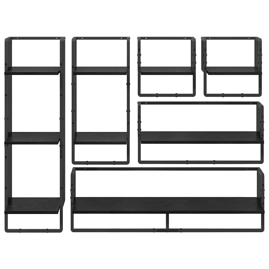Wandplankenset 6 pcs Zwart Eiken 100 x 25 x 30 cm Bewerkt hout