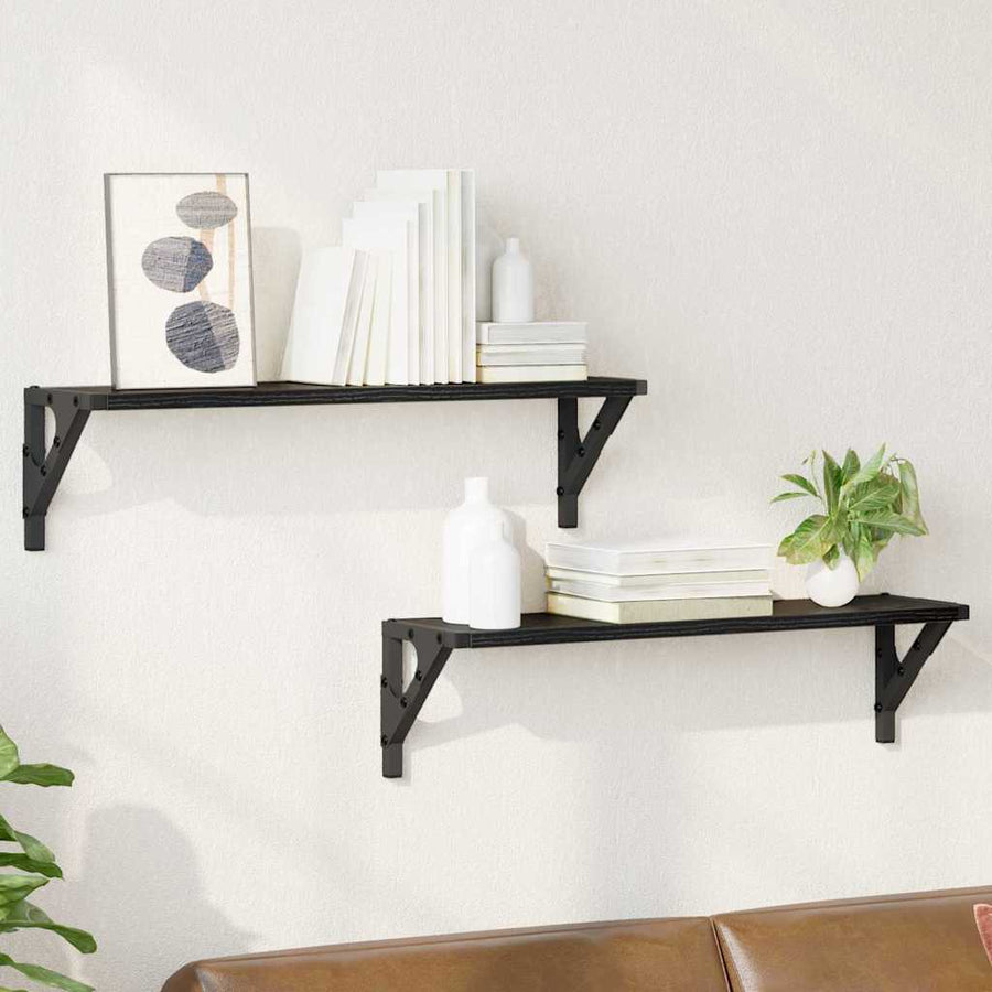 Wandplanken 2 pcs Zwart Eiken 60 x 15 x 15,5 cm Bewerkt hout