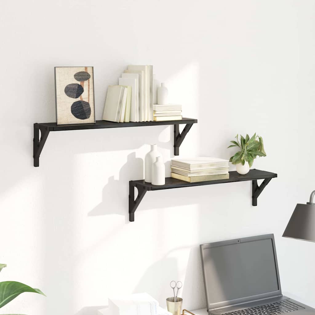 Wandplanken 2 pcs Zwart Eiken 60 x 15 x 15,5 cm Bewerkt hout