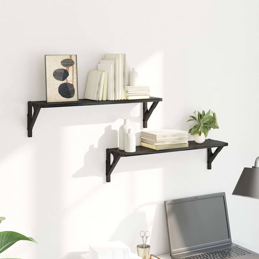 Wandplanken 2 pcs Zwart Eiken 60 x 15 x 15,5 cm Bewerkt hout