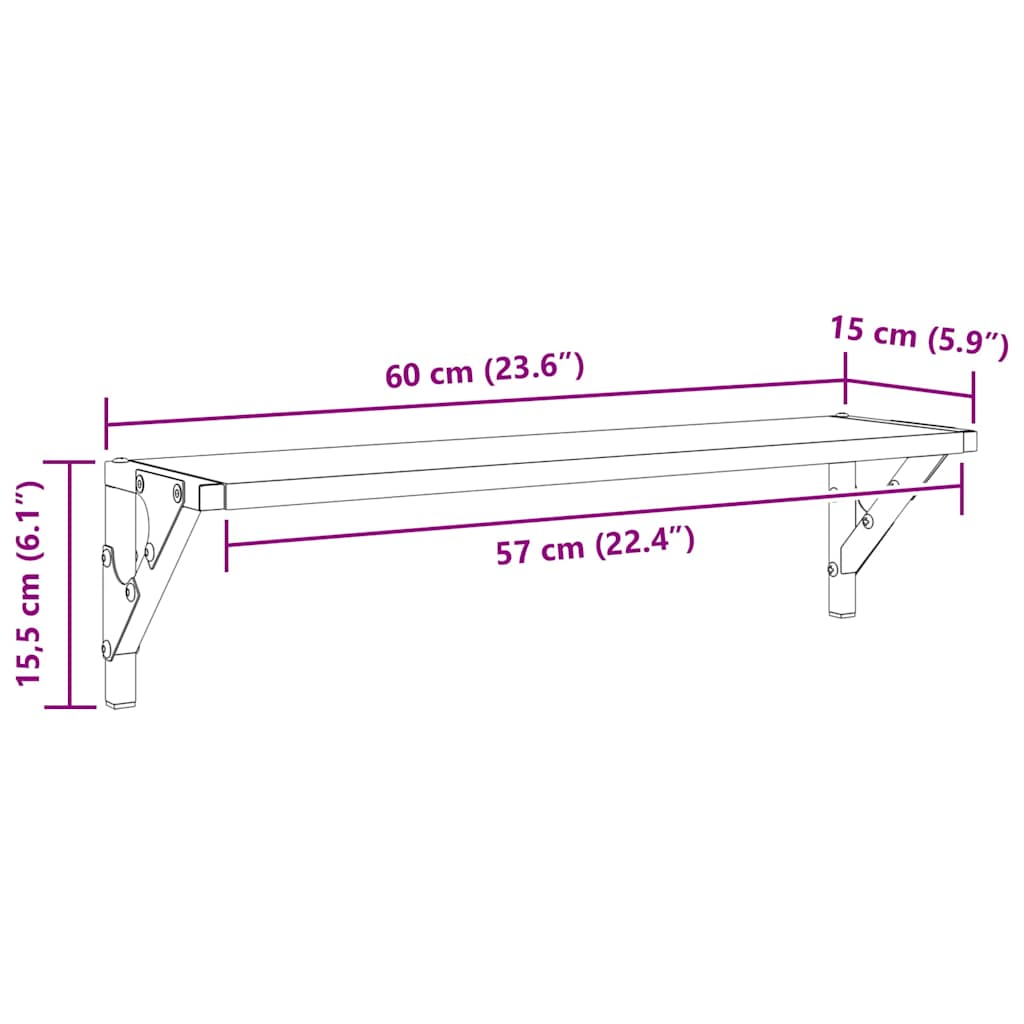 Wandplanken 2 pcs Zwart Eiken 60 x 15 x 15,5 cm Bewerkt hout