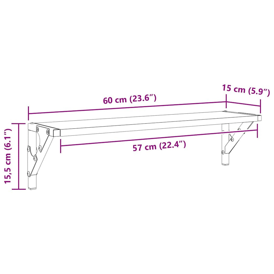 Wandplanken 2 pcs Zwart Eiken 60 x 15 x 15,5 cm Bewerkt hout