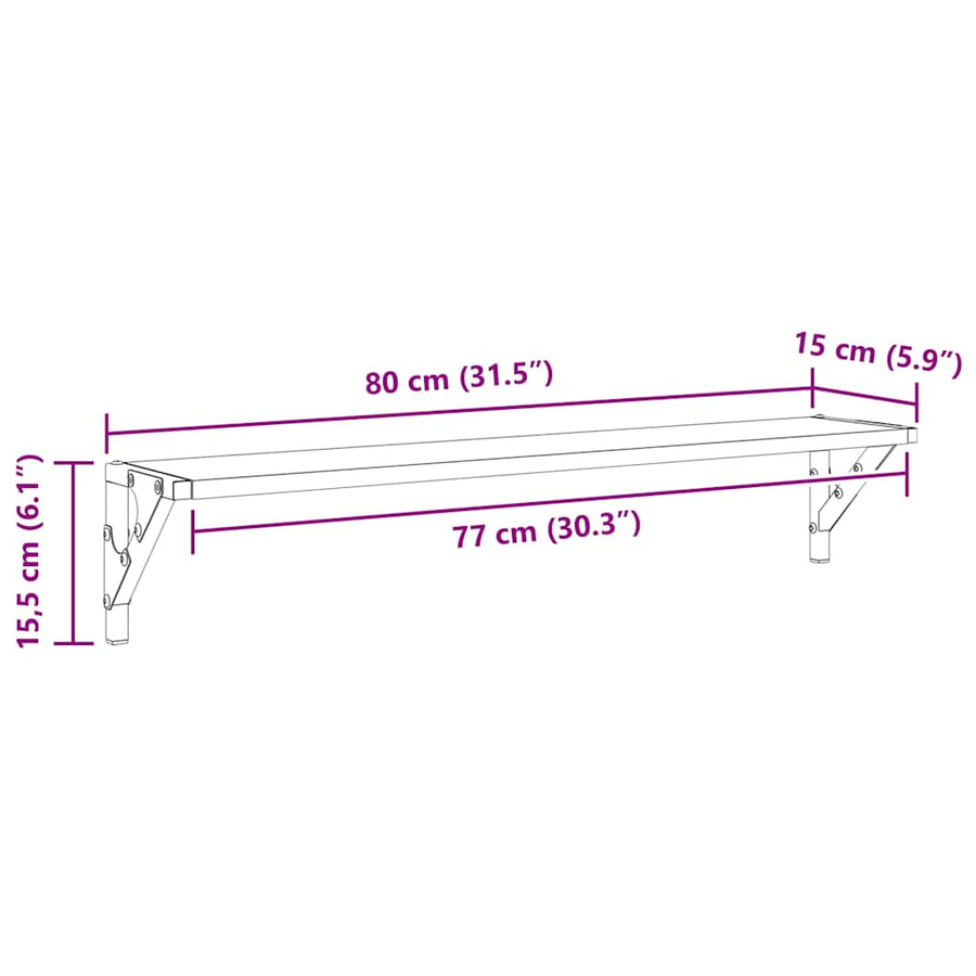 Wandplanken 2 pcs Zwart Eiken 80 x 15 x 15,5 cm Bewerkt hout
