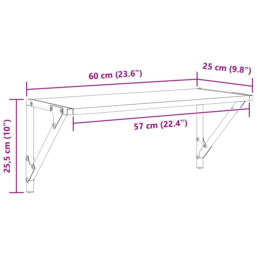 Wandplanken 2 pcs Zwart Eiken 60 x 25 x 25,5 cm Bewerkt hout