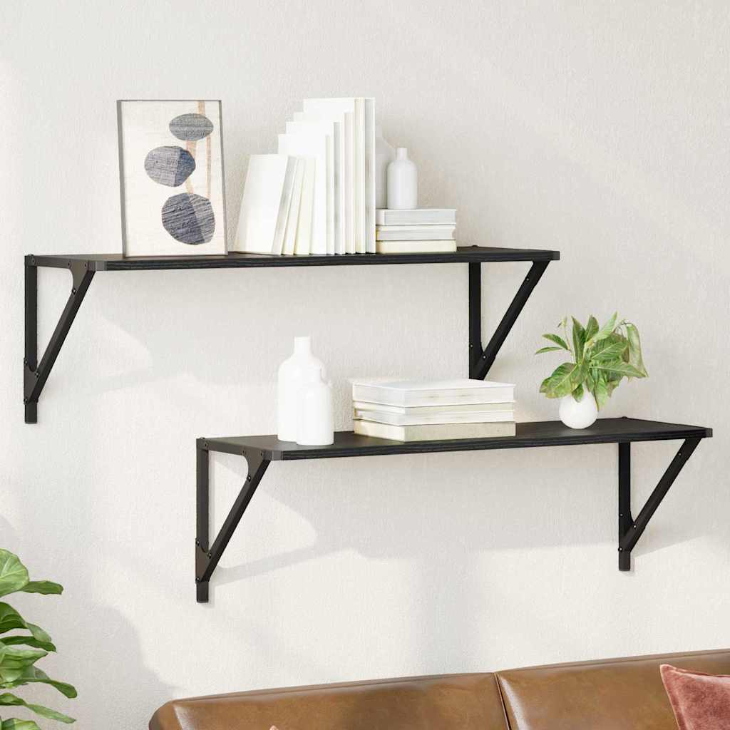 Wandplanken 2 pcs Zwart Eiken 80 x 25 x 25,5 cm Bewerkt hout