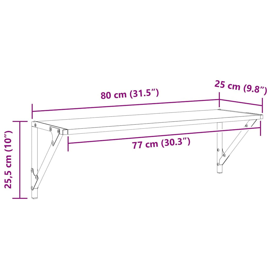 Wandplanken 2 pcs Zwart Eiken 80 x 25 x 25,5 cm Bewerkt hout