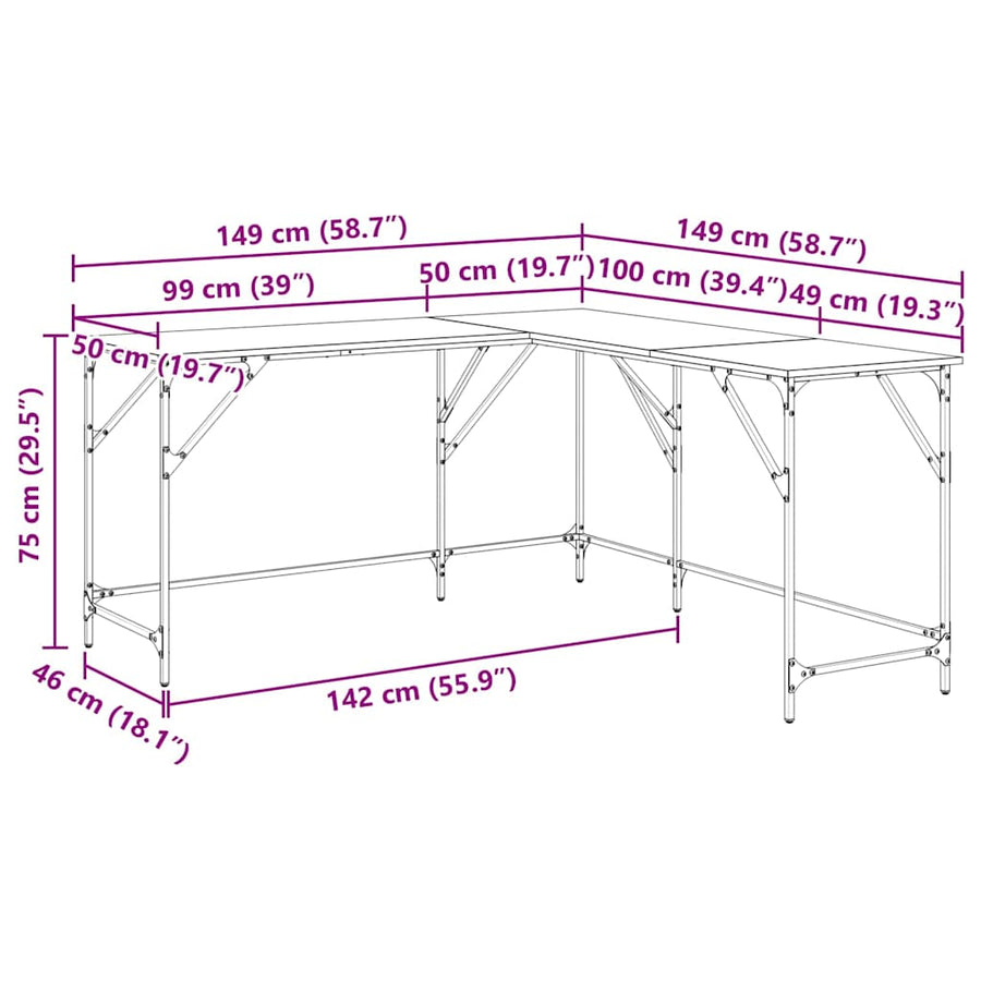 Bureau Zwart Eiken 149 x 149 x 75 cm Bewerkt hout