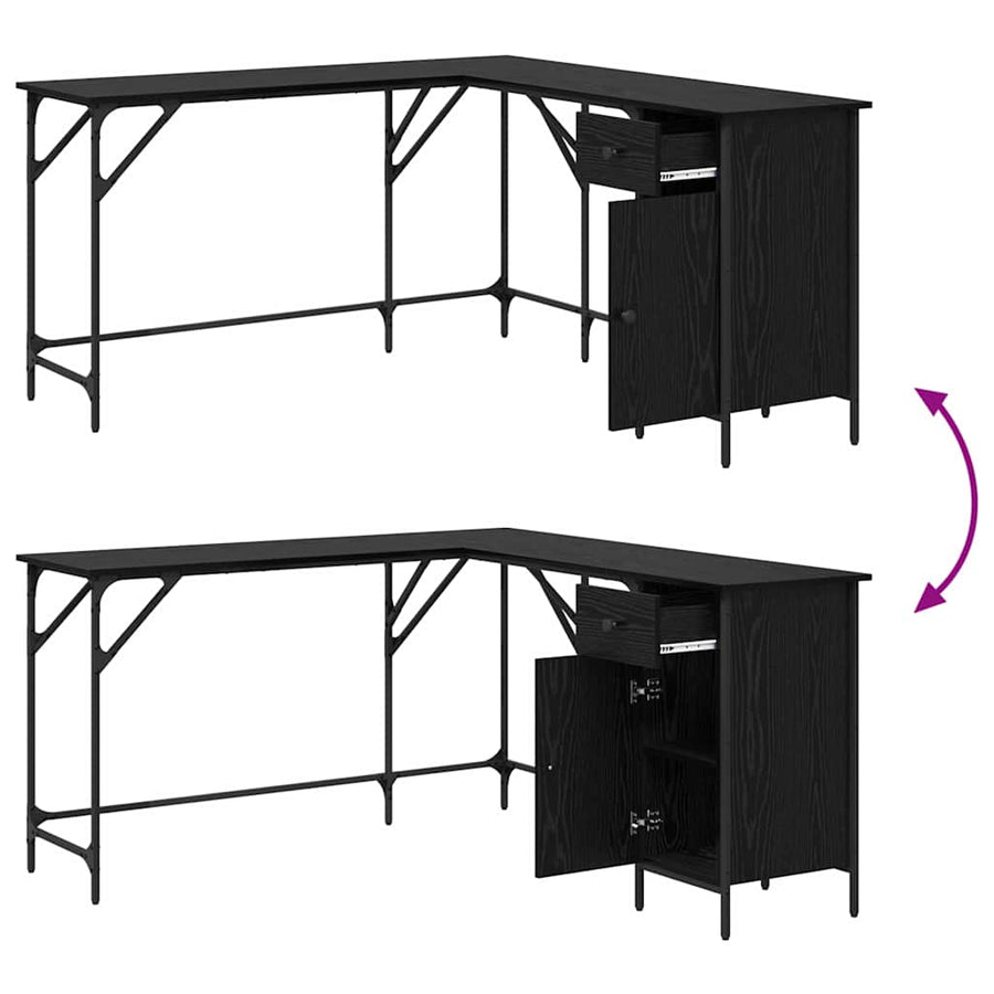 Bureau Zwart Eiken 141 x 141 x 75 cm Bewerkt hout