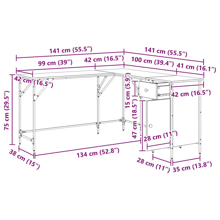 Bureau Zwart Eiken 141 x 141 x 75 cm Bewerkt hout