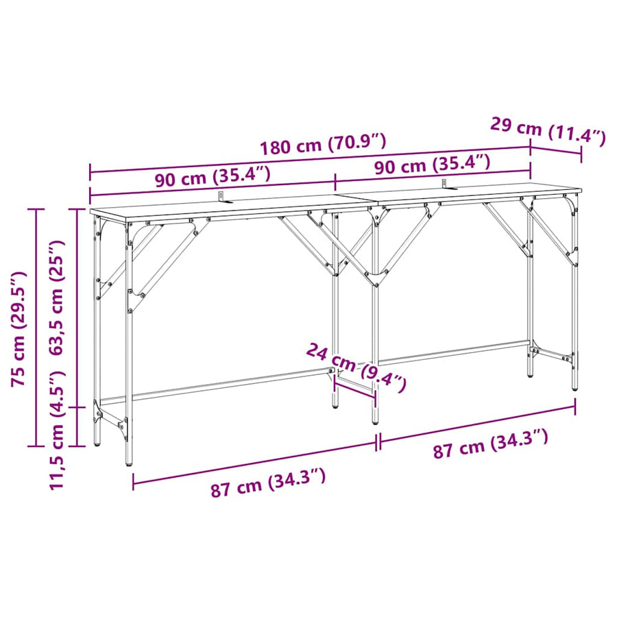 Wandtafel Artisan Eiken 180 x 30 x 75 cm Bewerkt hout