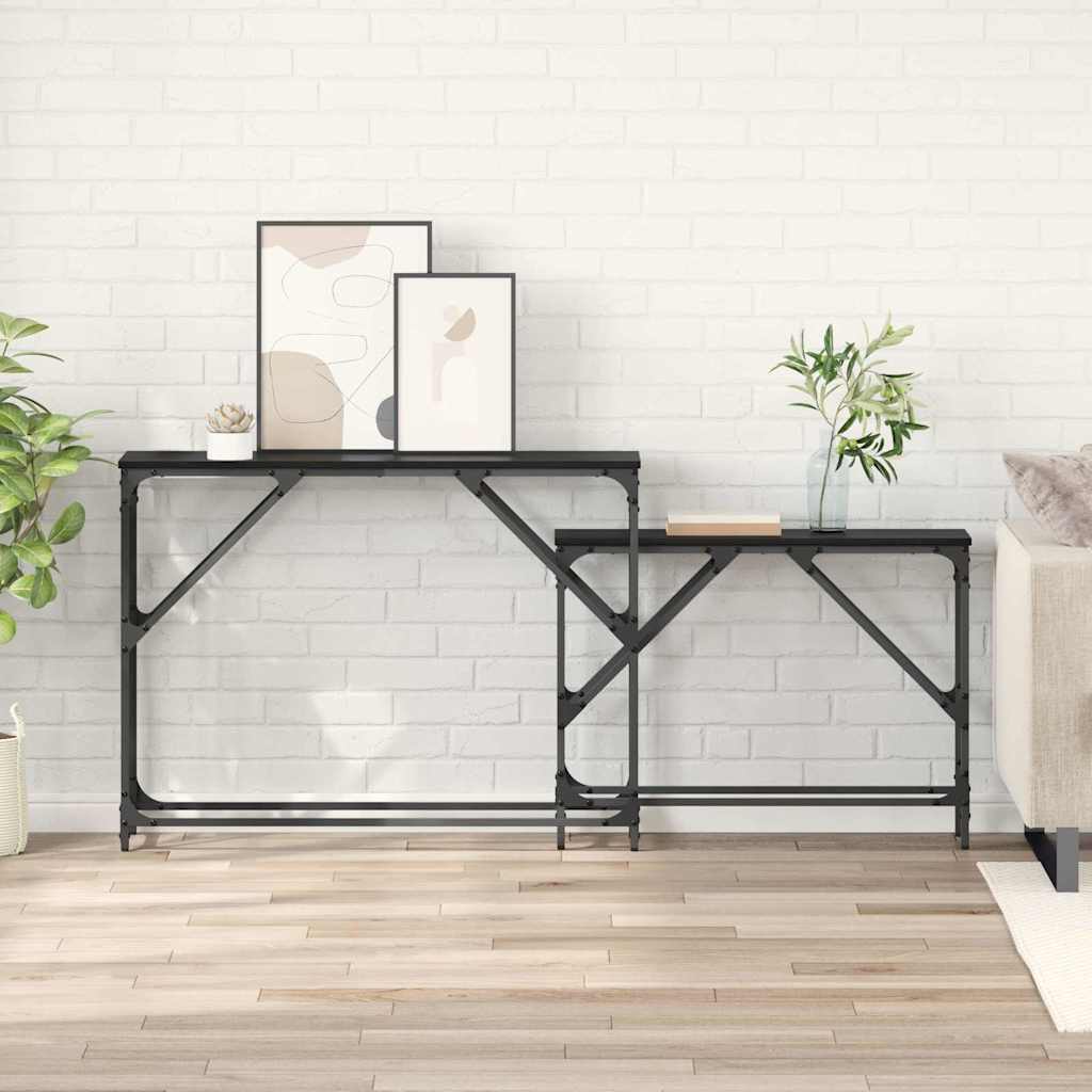 Wandtafel 2 pcs Zwart Eiken 100 x 28 x 75 cm Bewerkt hout