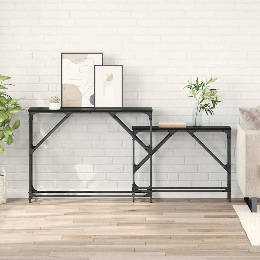 Wandtafel 2 pcs Zwart Eiken 100 x 28 x 75 cm Bewerkt hout