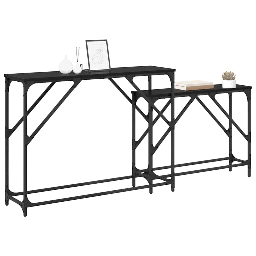 Wandtafel 2 pcs Zwart Eiken 100 x 28 x 75 cm Bewerkt hout