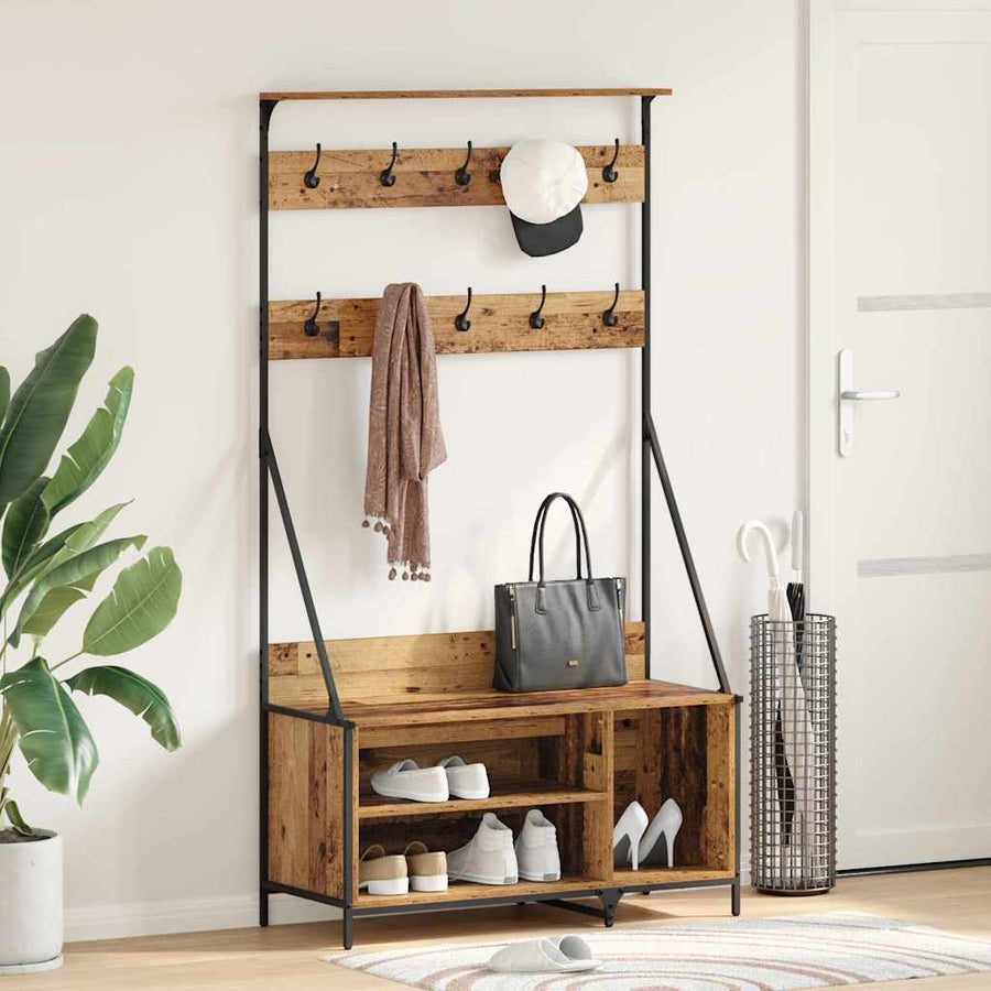 Kledingrek met plank Oud Hout 100 x 41 x 184 cm Bewerkt hout