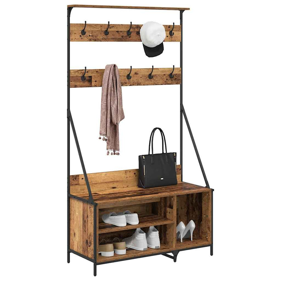 Kledingrek met plank Oud Hout 100 x 41 x 184 cm Bewerkt hout