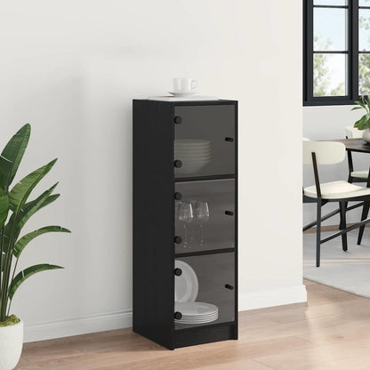 Highboard Zwart Eiken 35 x 37 x 109 cm Bewerkt hout