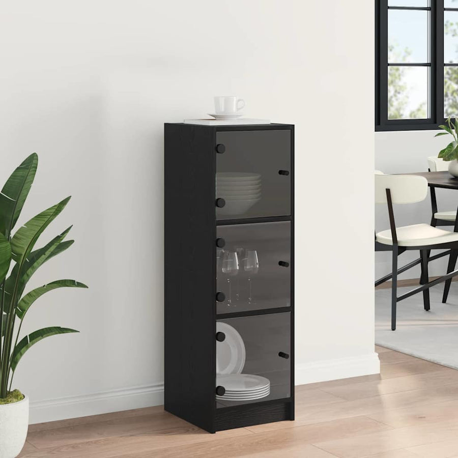 Highboard Zwart Eiken 35 x 37 x 109 cm Bewerkt hout